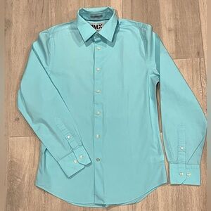 Express 1MX Fitted Dress Shirt Men Small Blue Stretch Slim Button Down